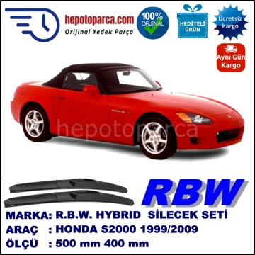 HONDA S2000  04.99-06.09 500 / 400 mm. RBW Hybrid Silecek Seti. U Kanca Uyumlu Hibrit