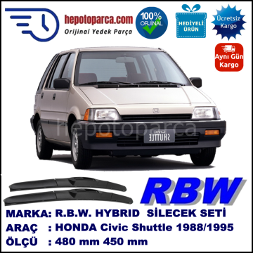 HONDA Civic Shuttle [EC/ED/EE] 01.88-06.95 480 / 450 mm. RBW Hybrid Silecek Seti. U Kanca Uyumlu Hibrit