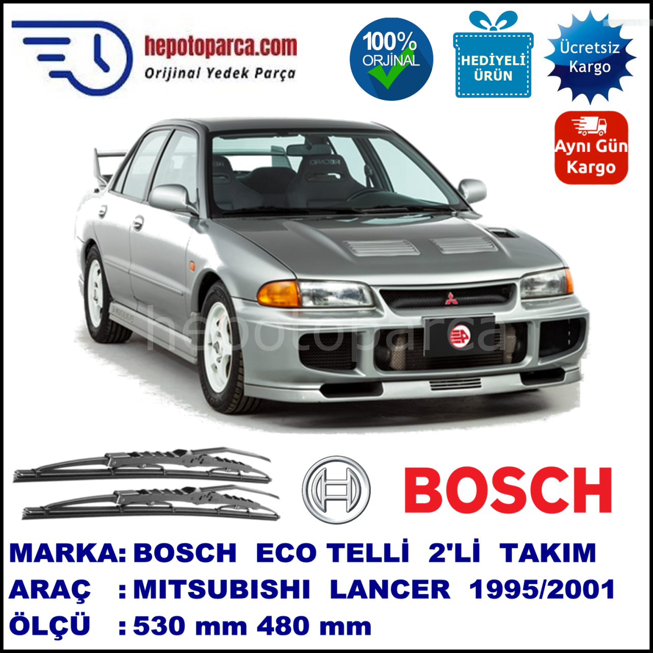 MITSUBISHI Lancer [CK/CP/CN] 11.95-05.01 530 / 480 mm. BOSCH ECO Telli Silecek 2'li Takım