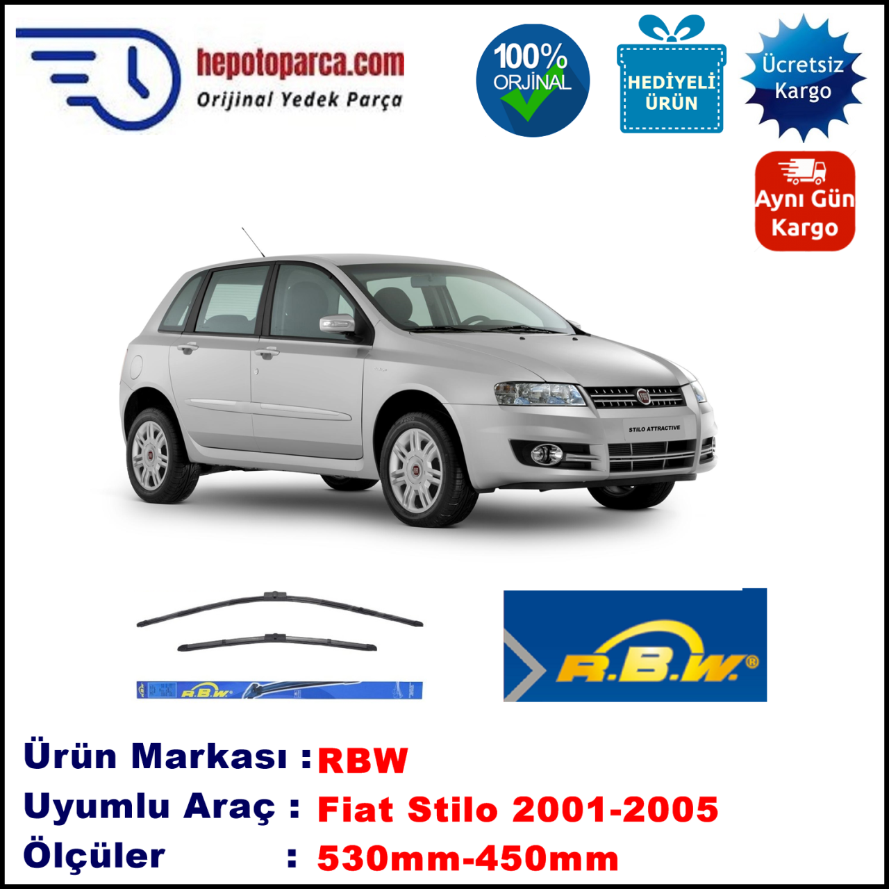 FIAT Talento  03.1988-12.1994, 500 / 500 mm.  RBW  ADAPTÖRLÜ MUZ SİLECEK SETİ