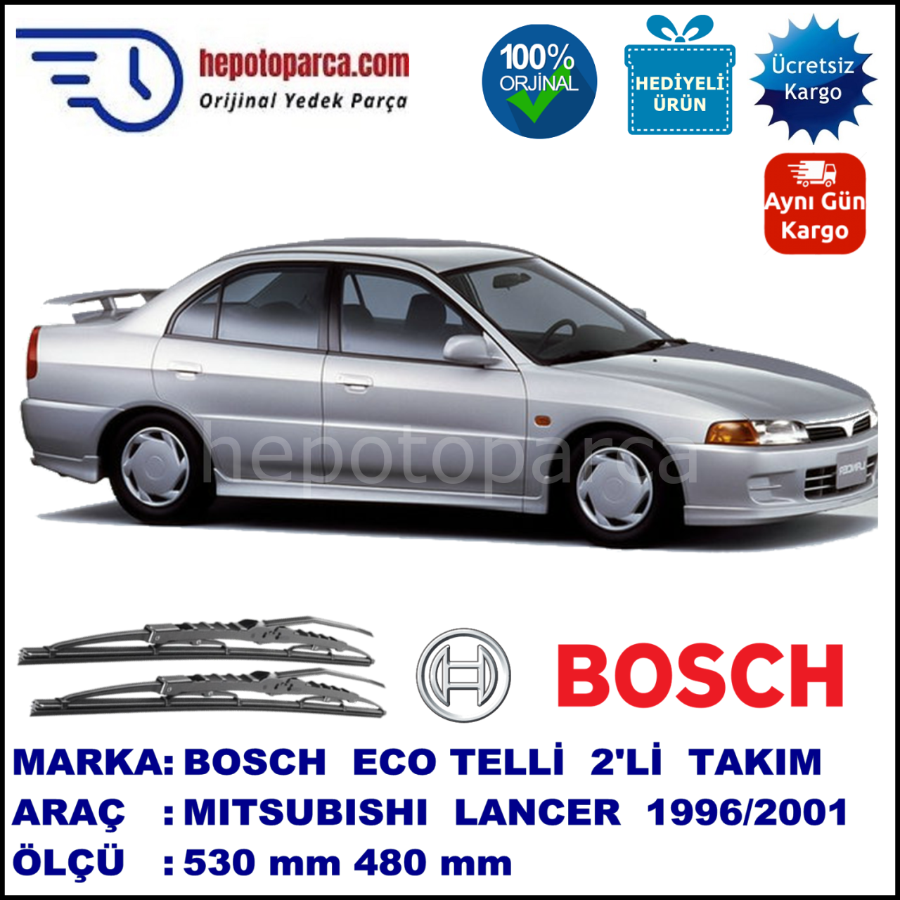 MITSUBISHI Lancer Sedan [CK/CP/CN] 05.96-05.01 530 / 480 mm. BOSCH ECO Telli Silecek 2'li Takım