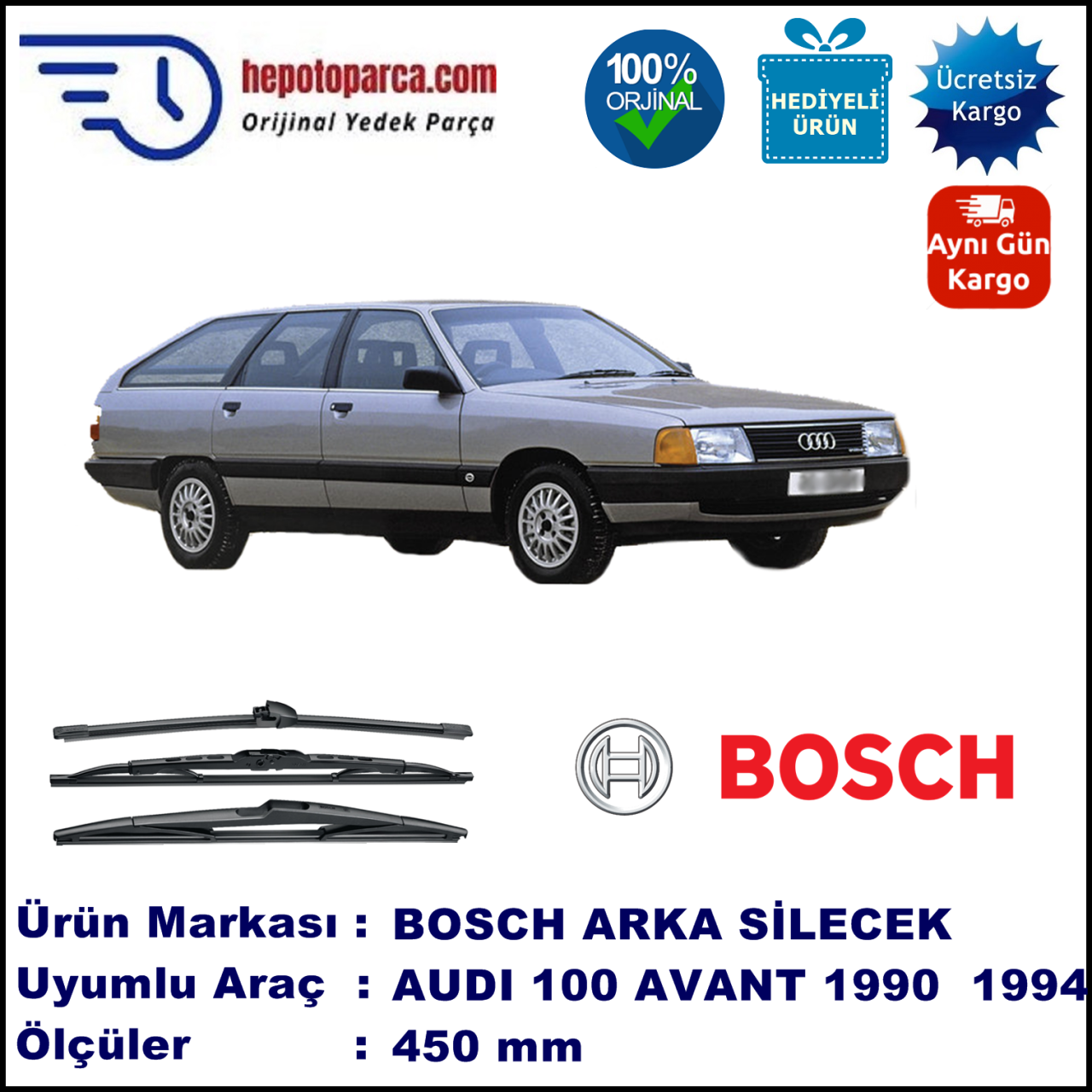 AUDI 100 Avant [4A5; C4] 450 mm 12.1990-07.1994 BOSCH Arka Silecek