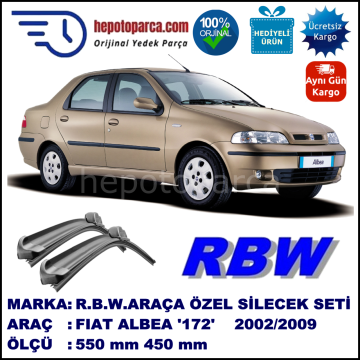 FIAT Albea [172..] 01.02-... 550 / 450 mm. RBW Muz Silecek Seti  2'li Takım. U Kanca Uyumludur.