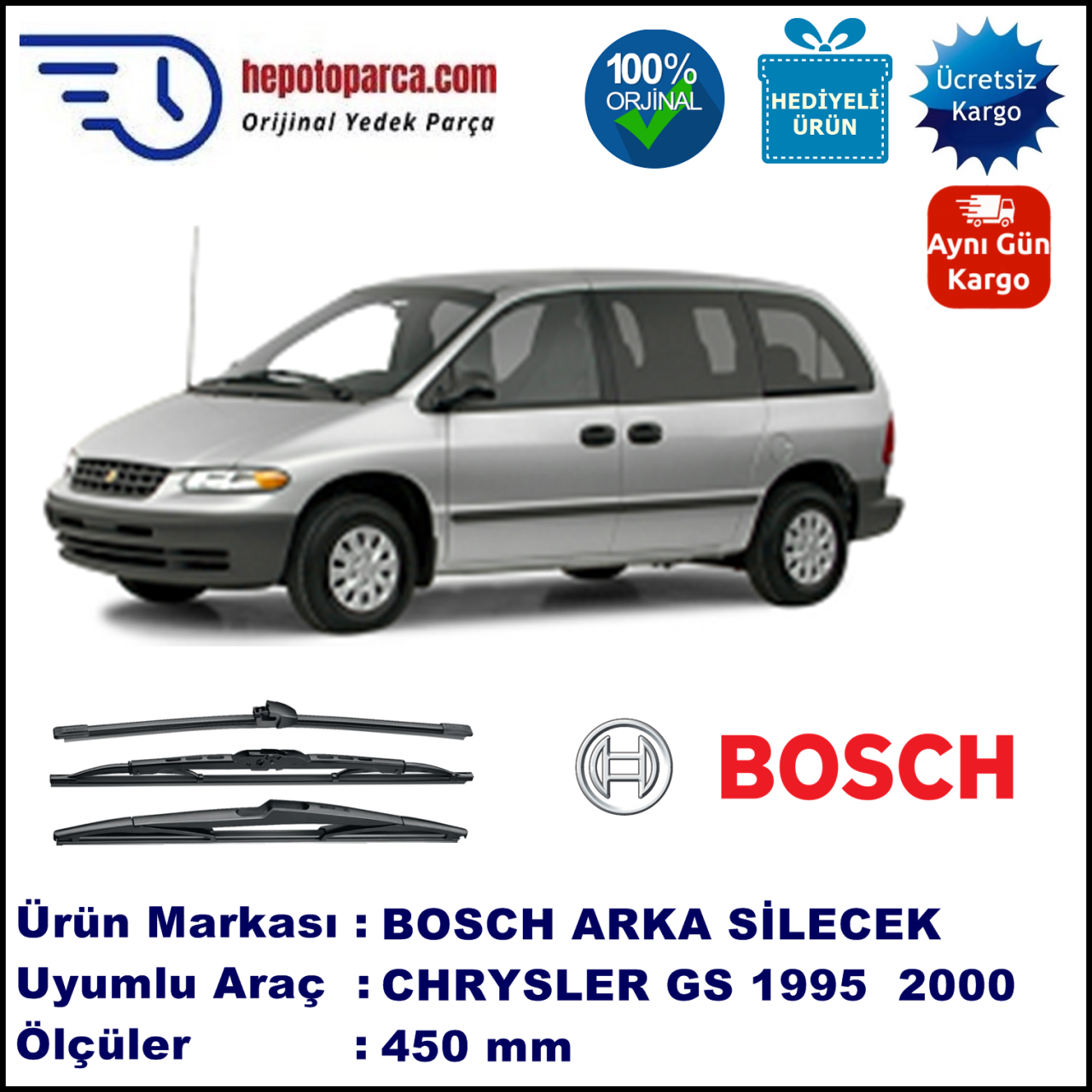 CHRYSLER Voyager [GS] 450 mm 01.1995-12.2000 BOSCH Arka Silecek