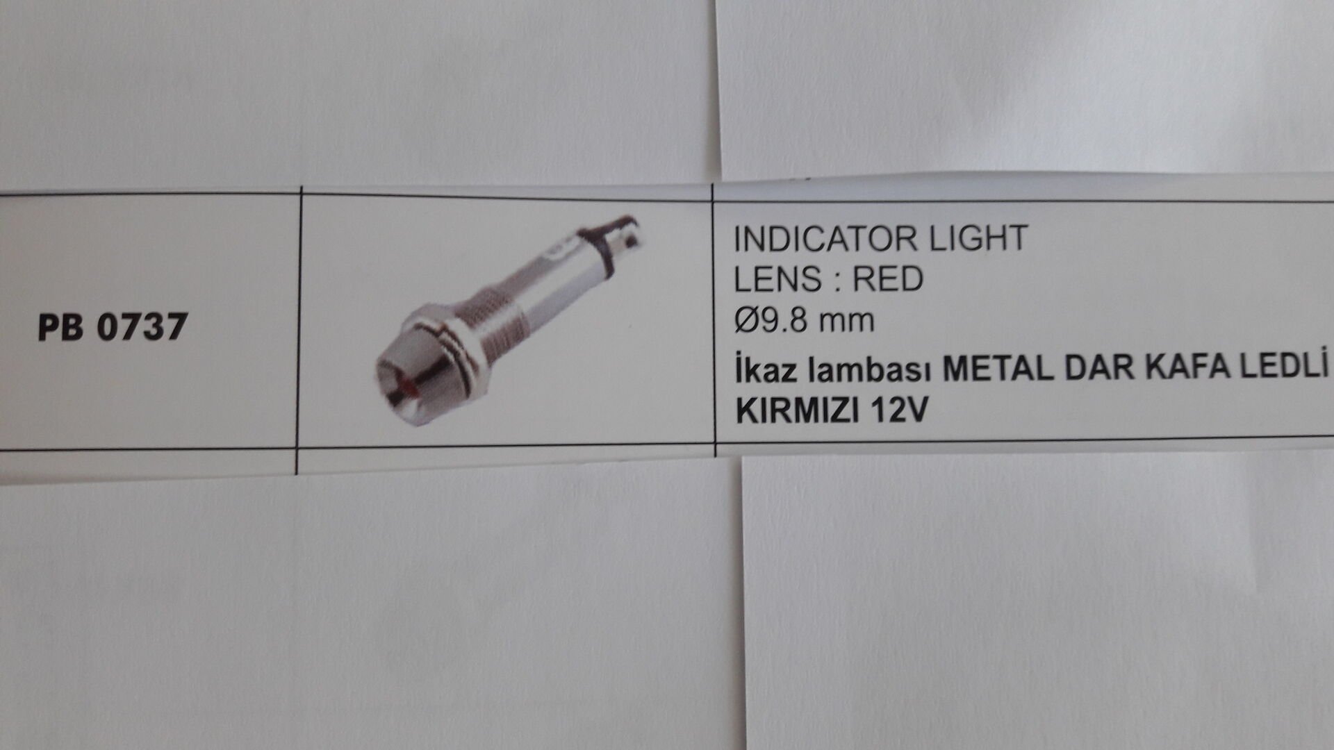 İKAZ LAMBASI METAL DAR KAFA LEDLİ KIRMIZI 12V