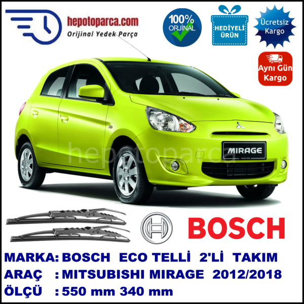 MITSUBISHI Mirage [A0] 11.12-... 550 / 340 mm. BOSCH ECO Telli Silecek 2'li Takım