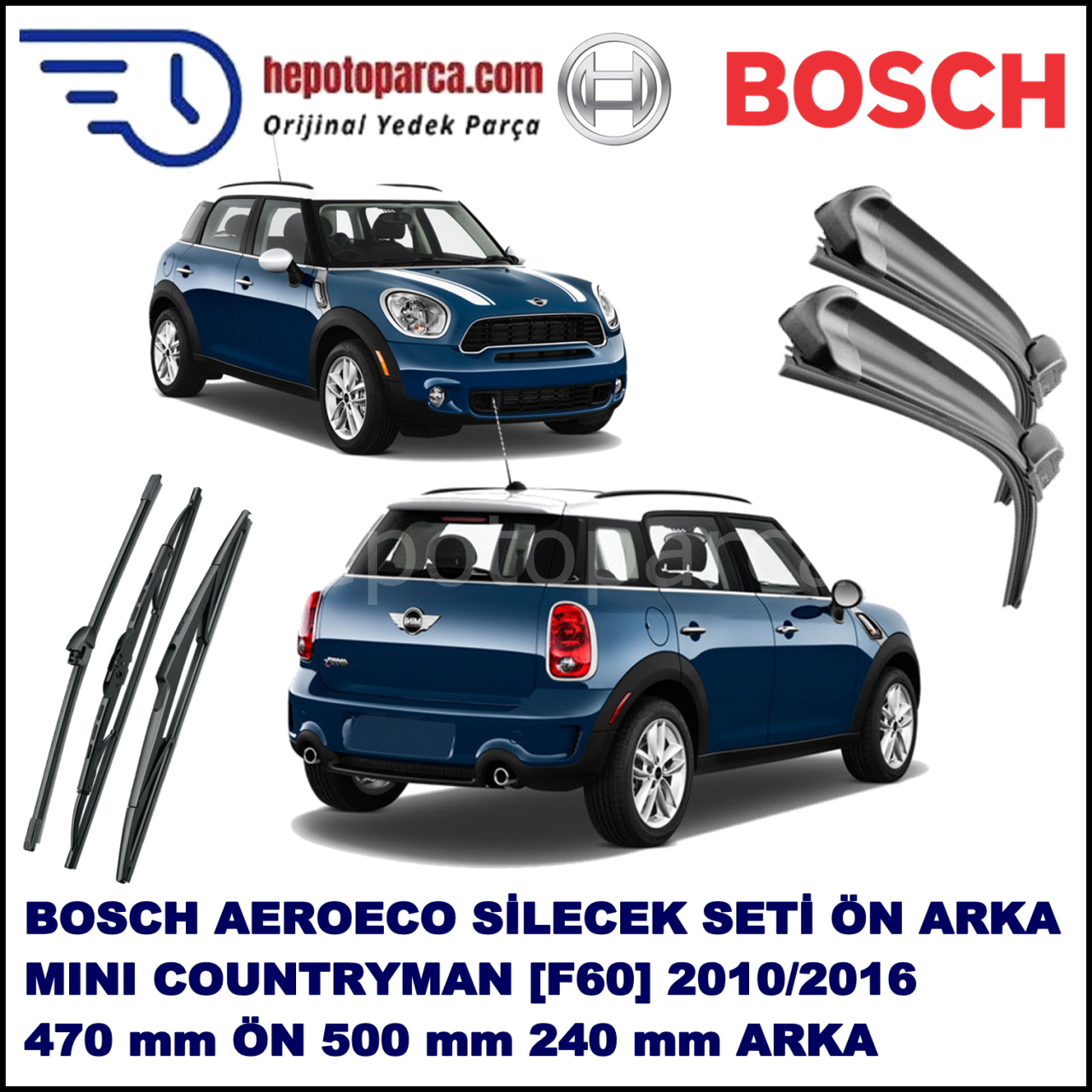 MINI (BMW) Mini Countryman [R 60] 09,2010-,,, Bosch Aeroeco Ön ve Arka Silecek Takımı