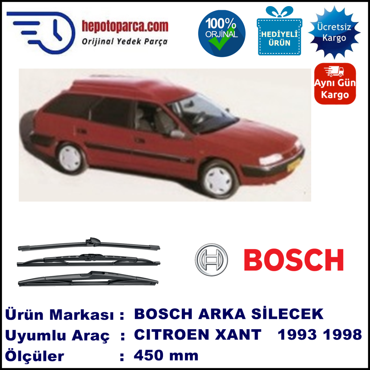 CITROEN Xantia Break [X1] 450 mm 09.1995-01.1998 BOSCH Arka Silecek