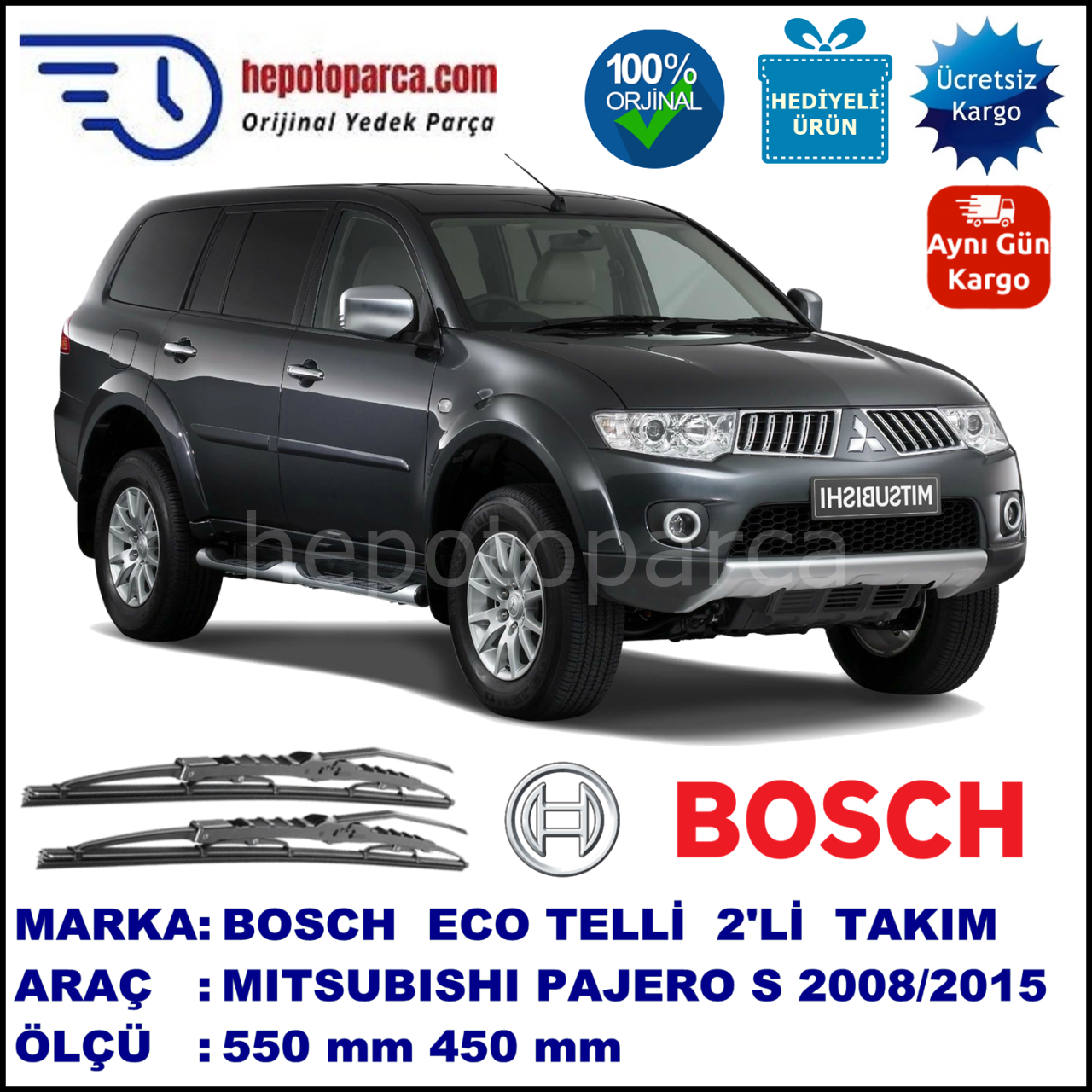 MITSUBISHI Pajero Sport [KH] 07.08-... 550 / 450 mm. BOSCH ECO Telli Silecek 2'li Takım