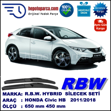 HONDA Civic Hatchback  09.11-... 650 / 450 mm. RBW Hybrid Silecek Seti. U Kanca Uyumlu Hibrit