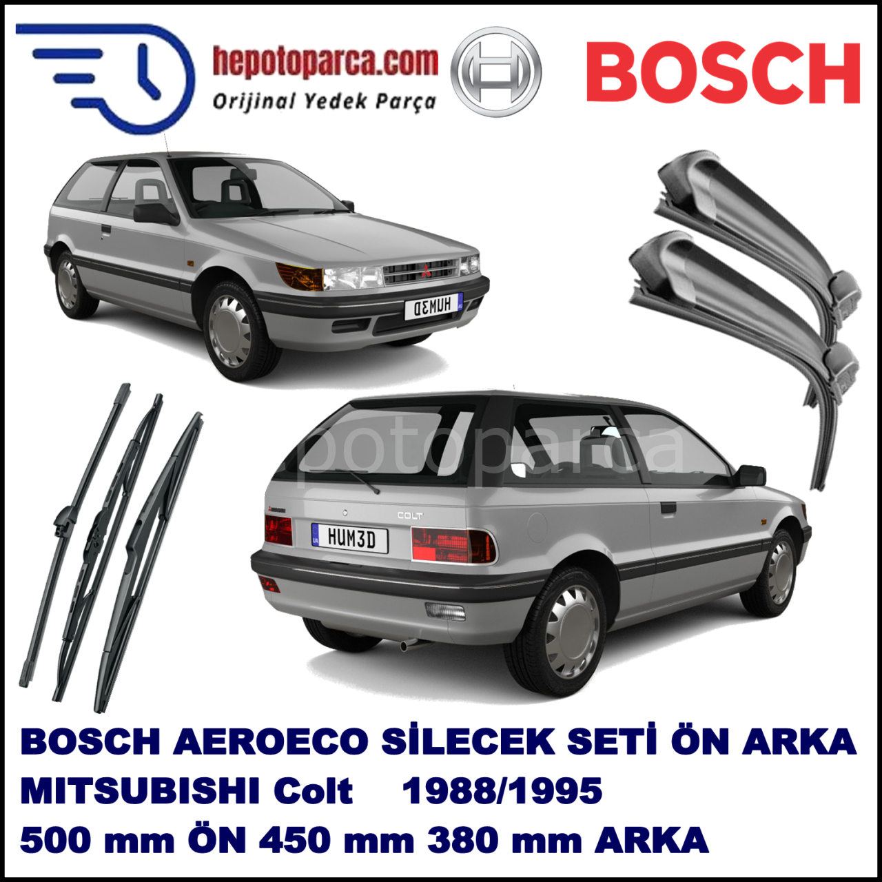 MITSUBISHI Colt [CA/CC; C5] 04,1988-11,1995 Bosch Aeroeco Ön ve Arka Silecek Takımı