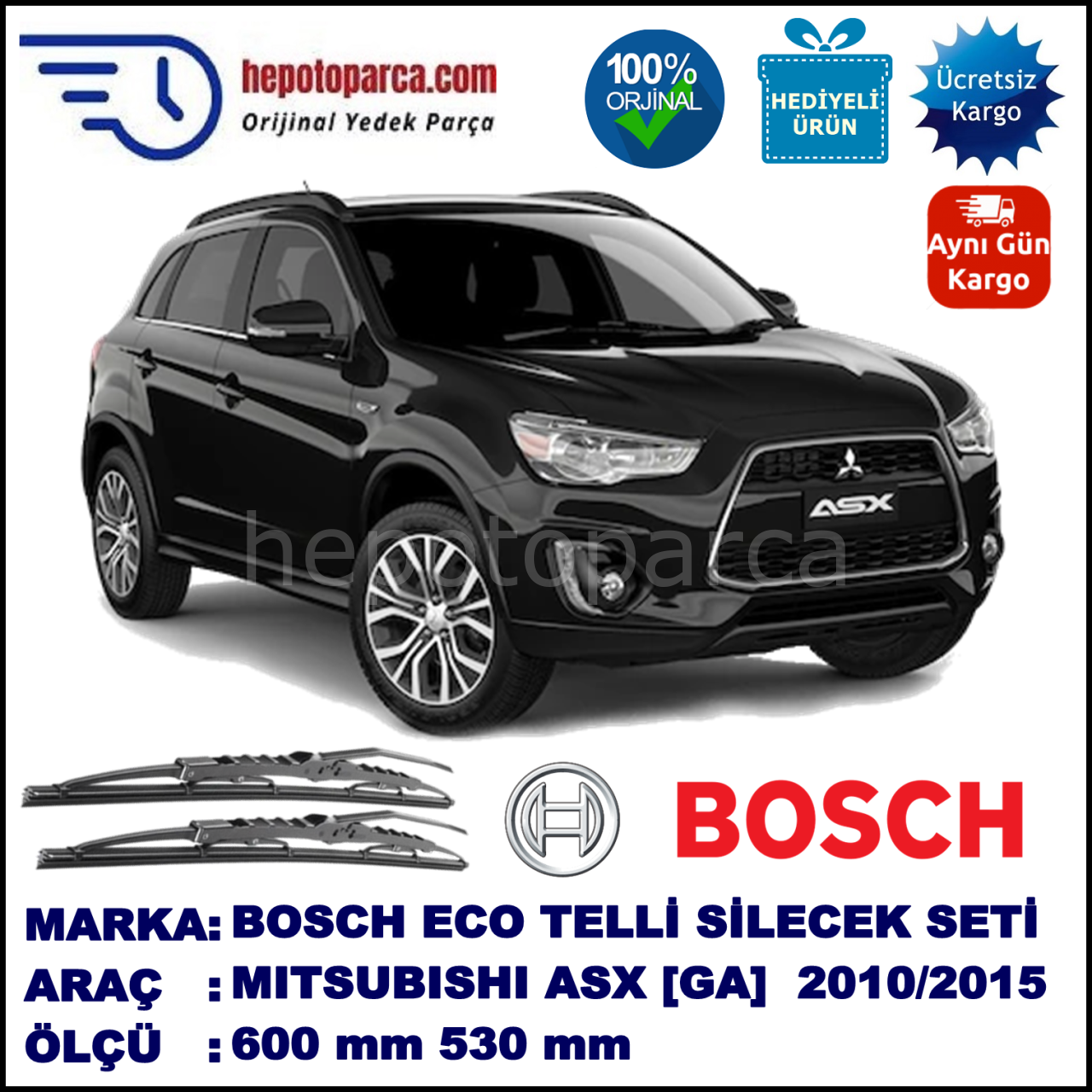 MITSUBISHI ASX [GA] 04.10-... 600 / 530 mm. BOSCH ECO Telli Silecek 2'li Takım