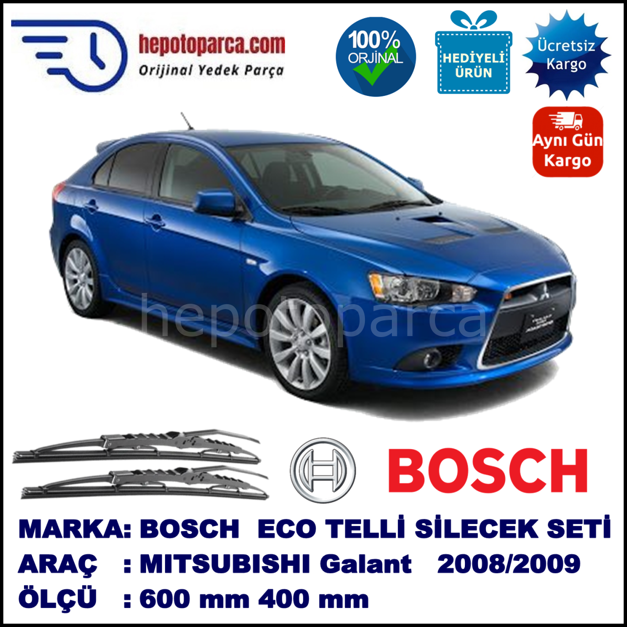 MITSUBISHI Galant Fortis Sportback  12.08-12.09 600 / 400 mm. BOSCH ECO Telli Silecek 2'li Takım