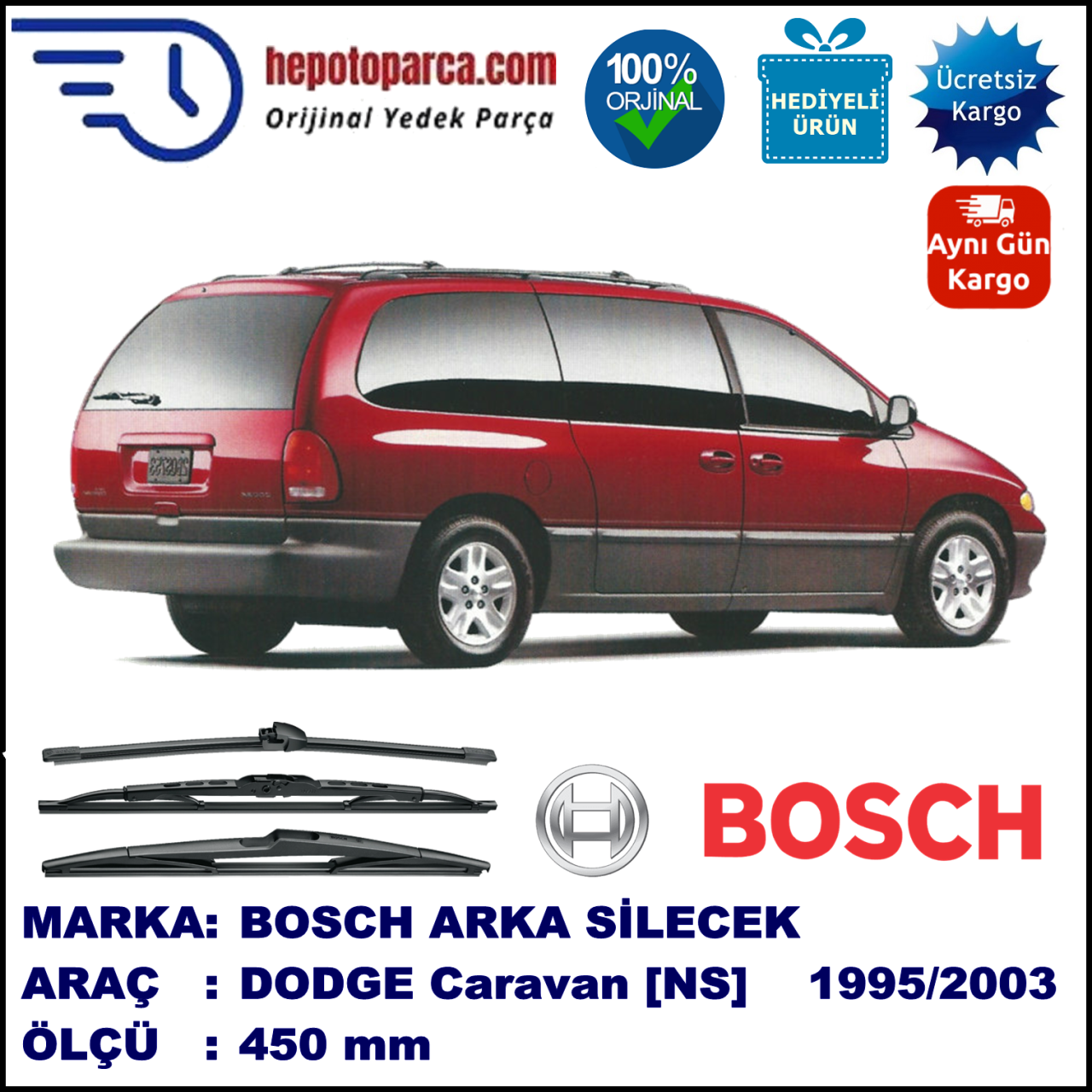 DODGE Caravan [NS] 450 mm 01.1995-08.2003 BOSCH Arka Silecek