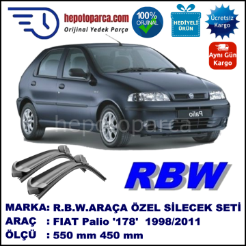 FIAT Palio [178..] 03.98-... 550 / 450 mm. RBW Muz Silecek Seti  2'li Takım. U Kanca Uyumludur.
