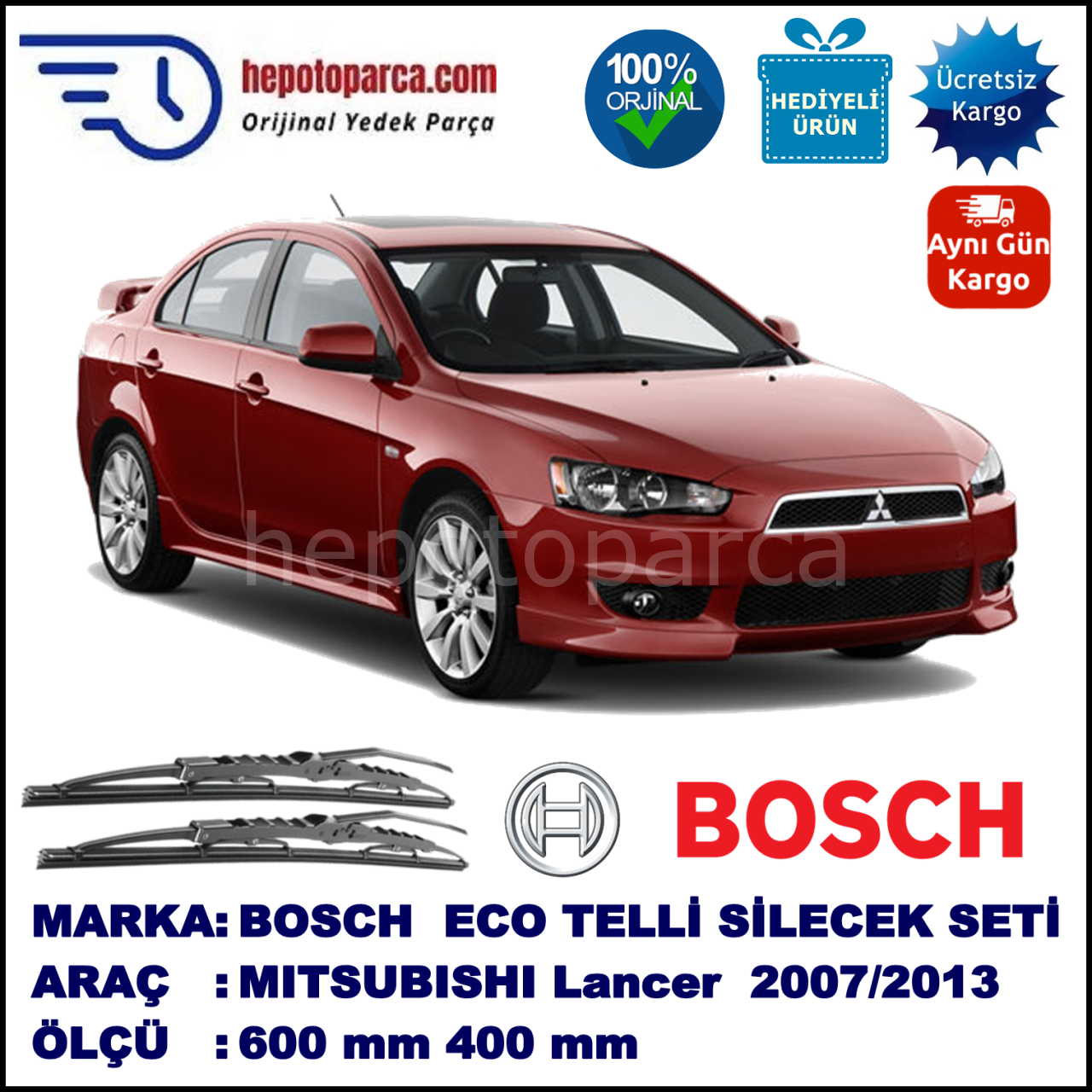 MITSUBISHI Lancer [CY/CZ] 03.07-... 600 / 400 mm. BOSCH ECO Telli Silecek 2'li Takım