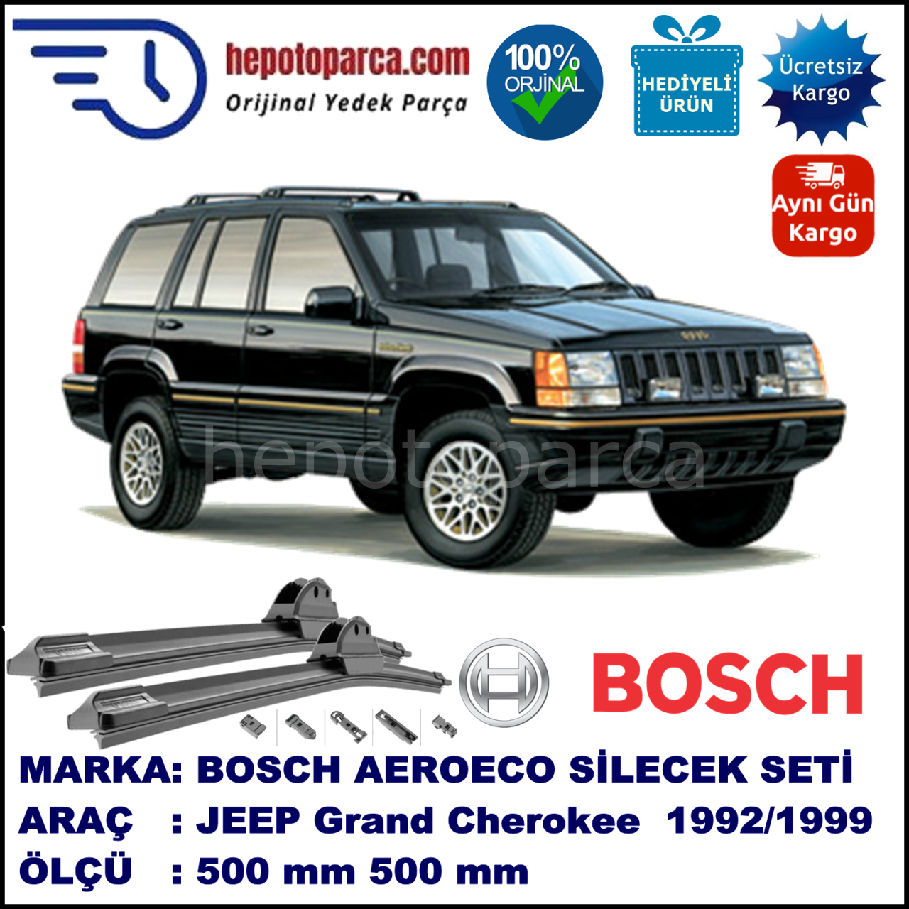 JEEP Grand Cherokee [ZG] 09.1992-04.1999, 500 / 500 mm. BOSCH AEROECO Aparatlı Muz Silecek