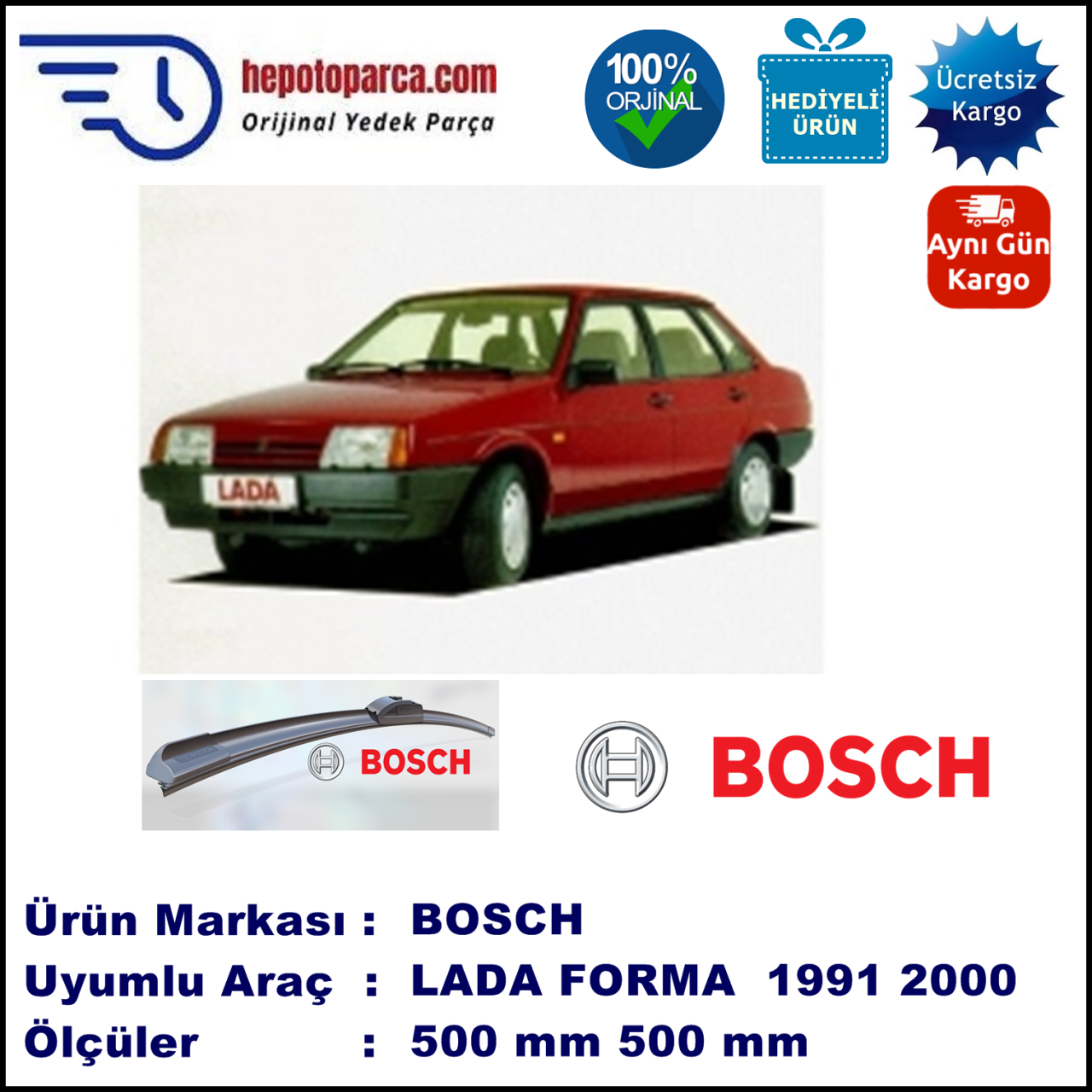 LADA Forma  09.1991-12.2000, 500 / 500 mm. BOSCH AEROECO Aparatlı Muz Silecek