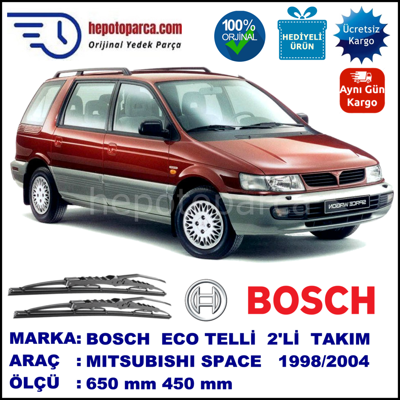 MITSUBISHI Space Wagon [N] 07.98-01.04 650 / 450 mm. BOSCH ECO Telli Silecek 2'li Takım