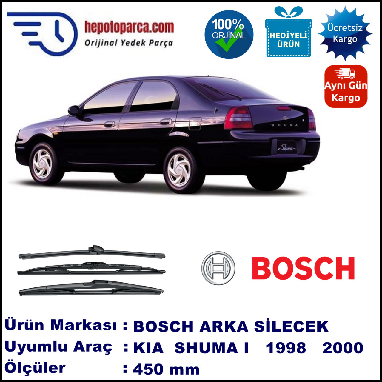 KIA Shuma I Hatchback [FB] 450 mm 01.1998-12.2000 BOSCH Arka Silecek