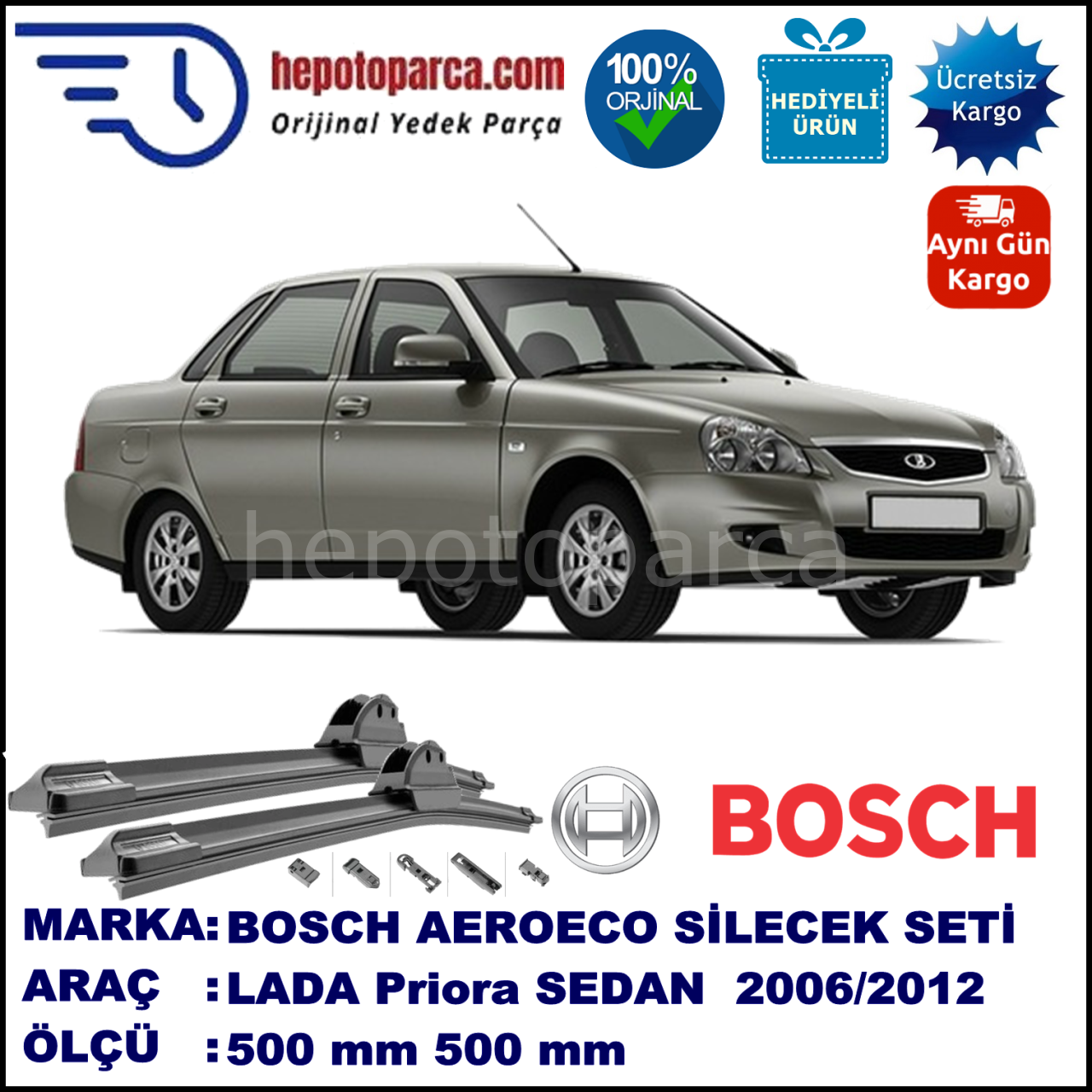 LADA Priora  11.2006-..., 500 / 500 mm. BOSCH AEROECO Aparatlı Muz Silecek