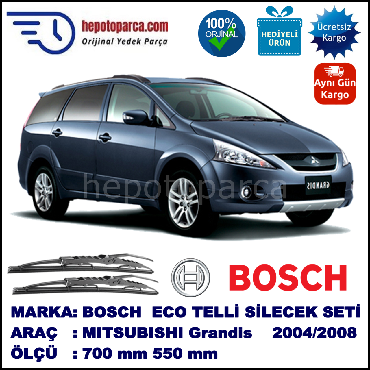 MITSUBISHI Grandis  01.04-01.08 700 / 550 mm. BOSCH ECO Telli Silecek 2'li Takım