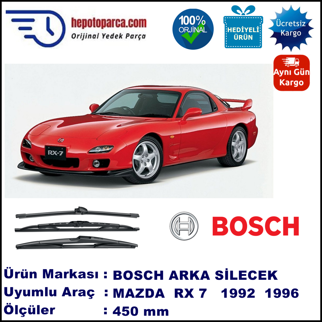 MAZDA RX-7 Coupé [FD] 450 mm 01.1992-02.1996 BOSCH Arka Silecek