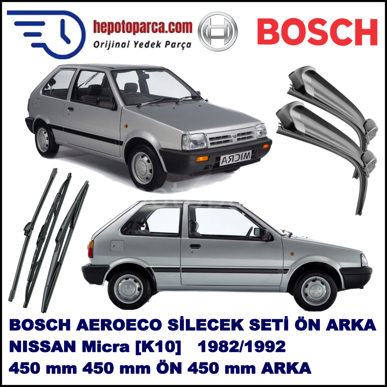 NISSAN Micra [K10] 12,1982-07,1992 Bosch Aeroeco Ön ve Arka Silecek Takımı