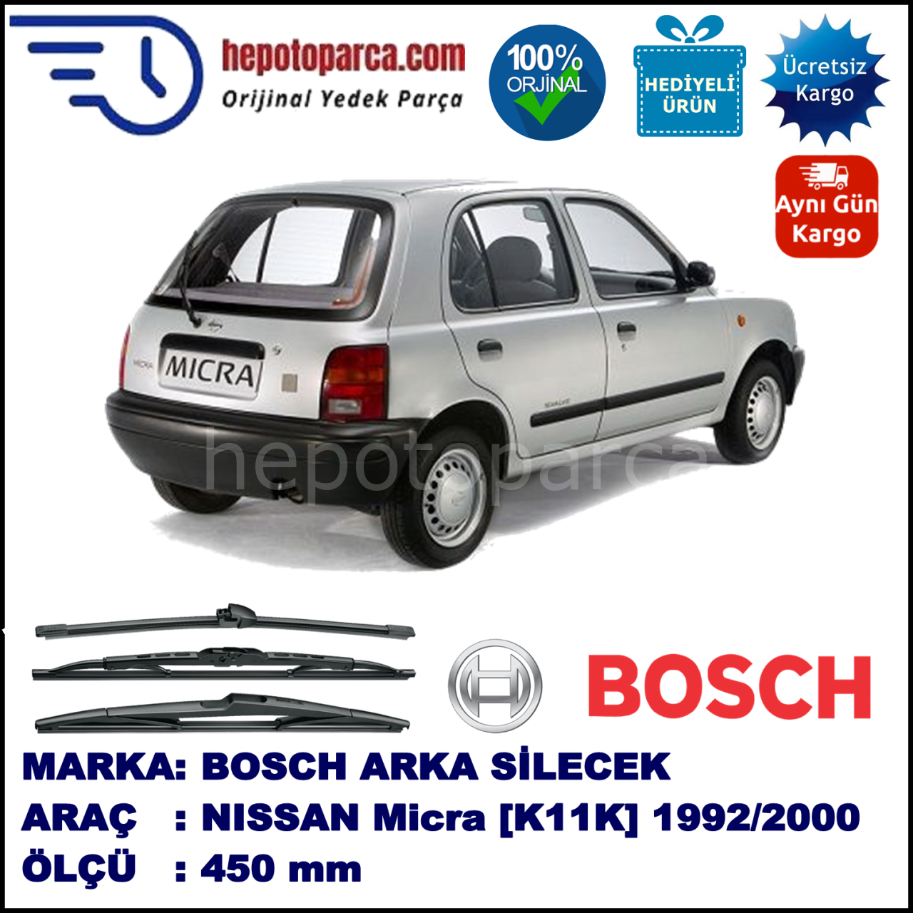 NISSAN Micra [K11E] 450 mm 08.1992-06.2000 BOSCH Arka Silecek