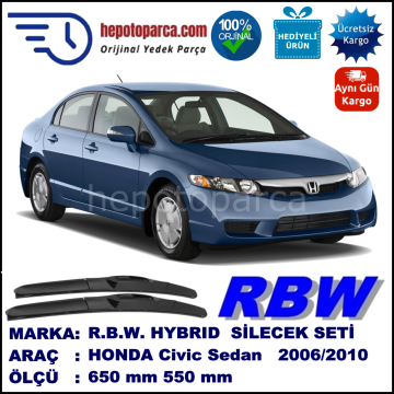 HONDA Civic Sedan [FD6] 06.06-08.10 650 / 550 mm. RBW Hybrid Silecek Seti. U Kanca Uyumlu Hibrit