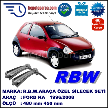 FORD Ka [97] 09.96-09.08 480 / 450 mm. RBW Muz Silecek Seti  2'li Takım. U Kanca Uyumludur.