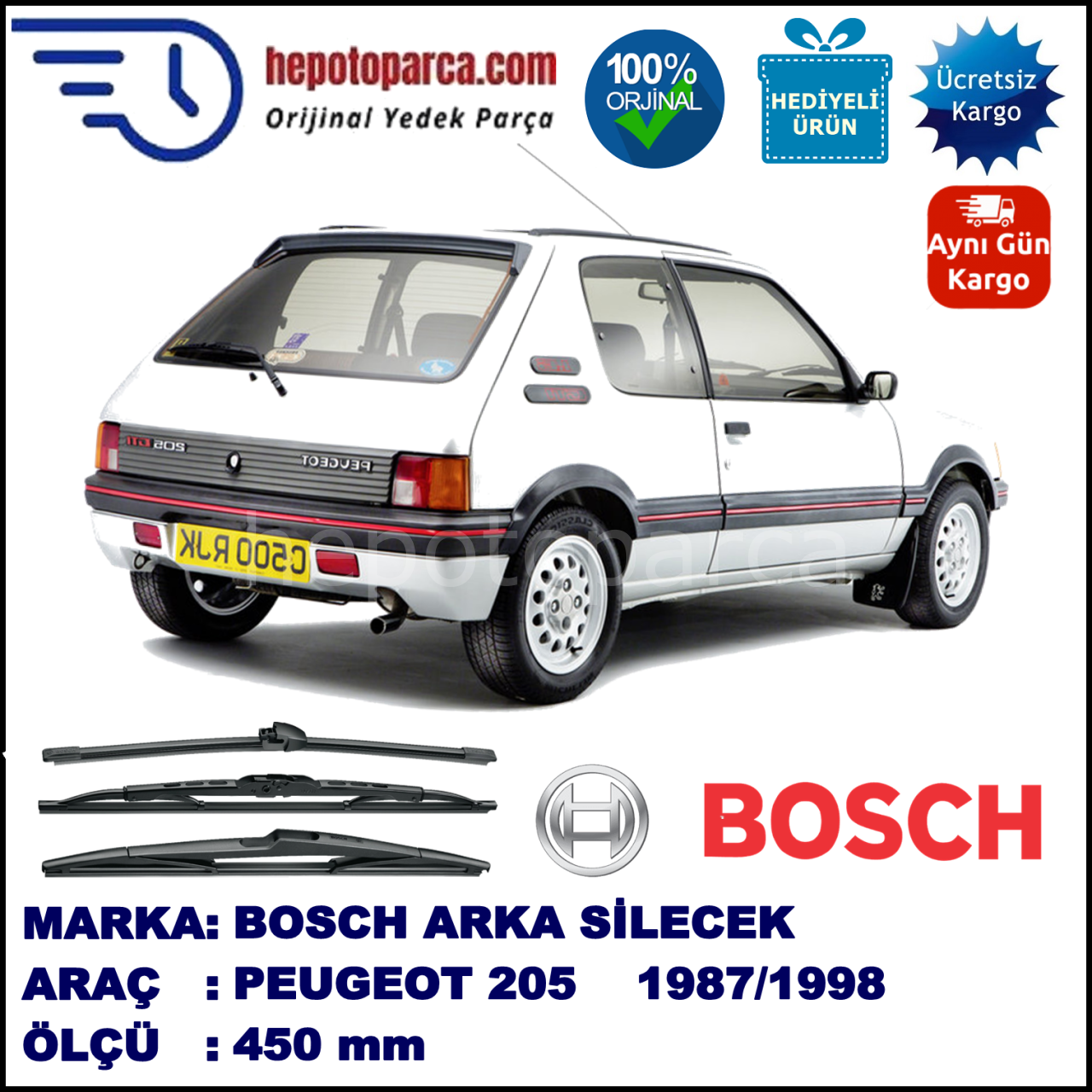 PEUGEOT 205  450 mm 10.1987-09.1998 BOSCH Arka Silecek