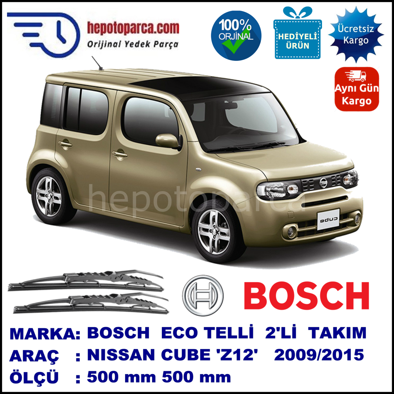 NISSAN Cube [Z12] 08.09-... 500 / 500 mm. BOSCH ECO Telli Silecek 2'li Takım