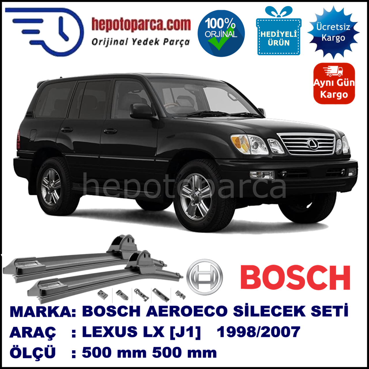 LEXUS LX [J1] 01.1998-08.2007, 500 / 500 mm. BOSCH AEROECO Aparatlı Muz Silecek