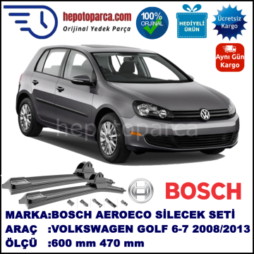 VW Golf 6 VI [5K1] 10.2008-..., 600 / 470 mm. BOSCH AEROECO Aparatlı Muz Silecek