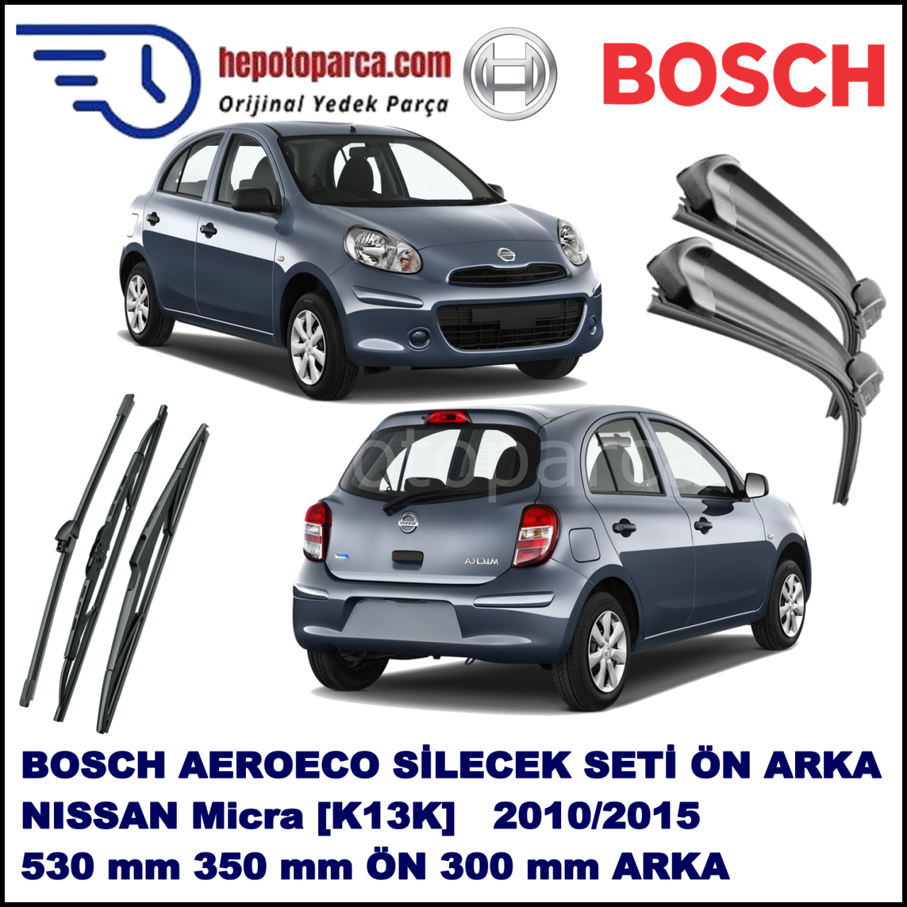 NISSAN Micra [K13K] 07,2010-,,, Bosch Aeroeco Ön ve Arka Silecek Takımı