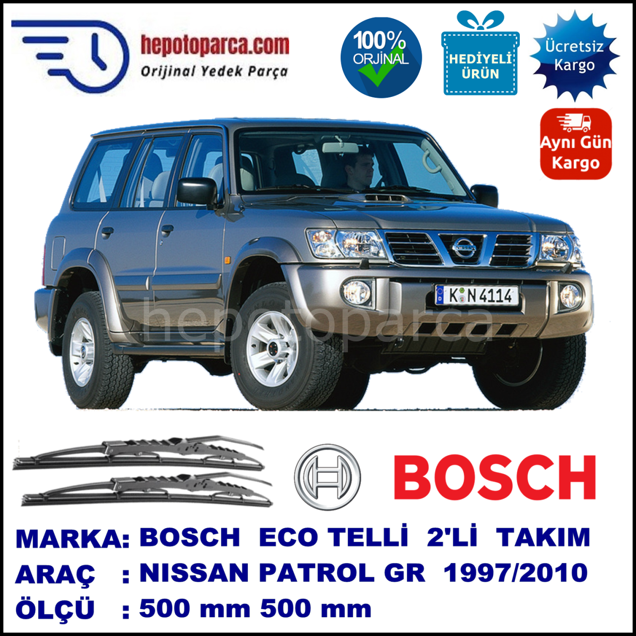 NISSAN Patrol GR [Y61] 08.97-03.10 500 / 500 mm. BOSCH ECO Telli Silecek 2'li Takım
