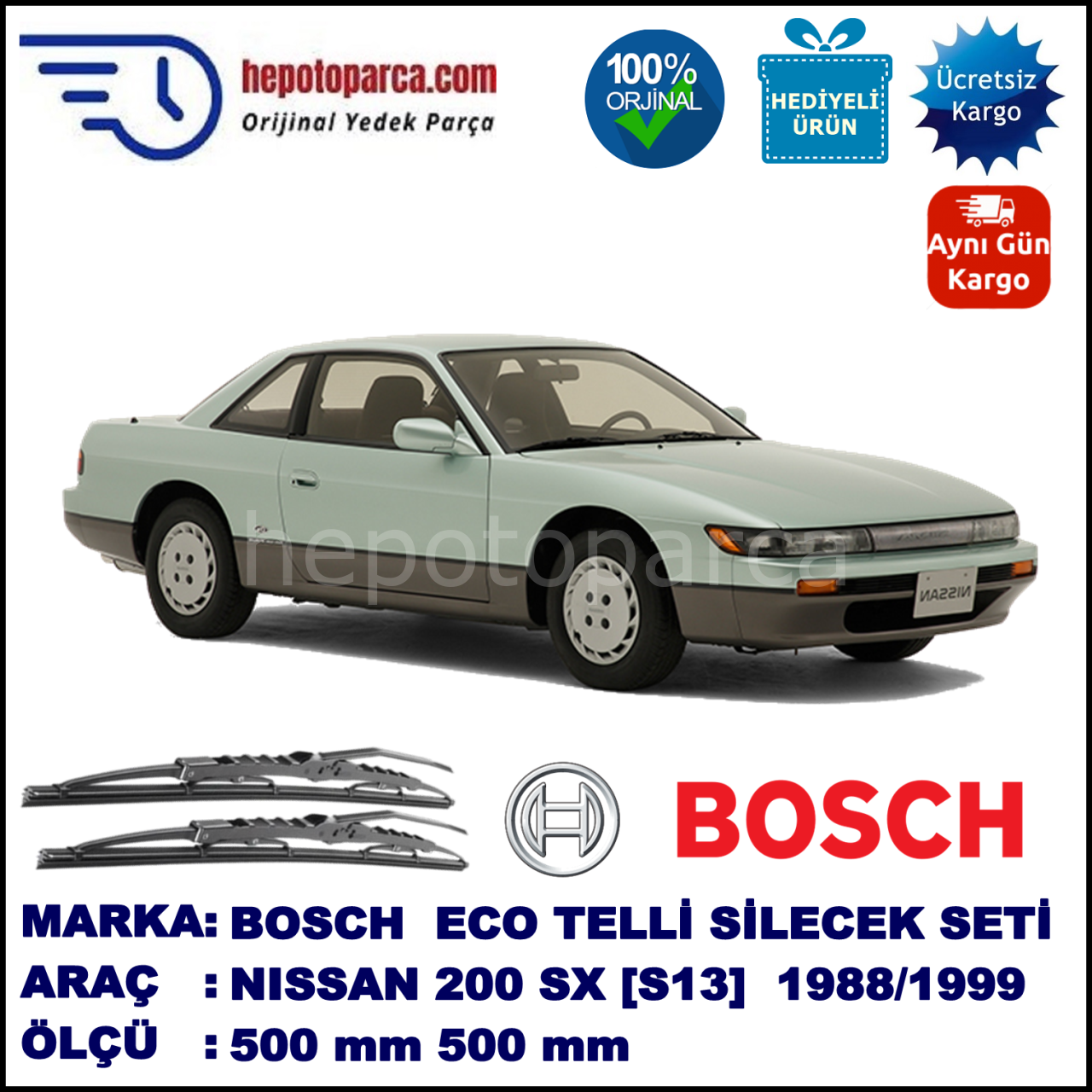 NISSAN 200 SX [S13/S14] 09.88-12.99 500 / 500 mm. BOSCH ECO Telli Silecek 2'li Takım
