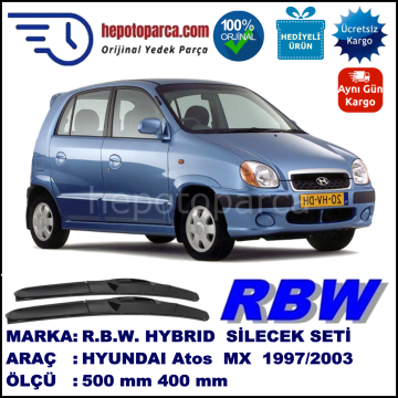 HYUNDAI Atos [MX] 09.97-12.03 500 / 400 mm. RBW Hybrid Silecek Seti. U Kanca Uyumlu Hibrit
