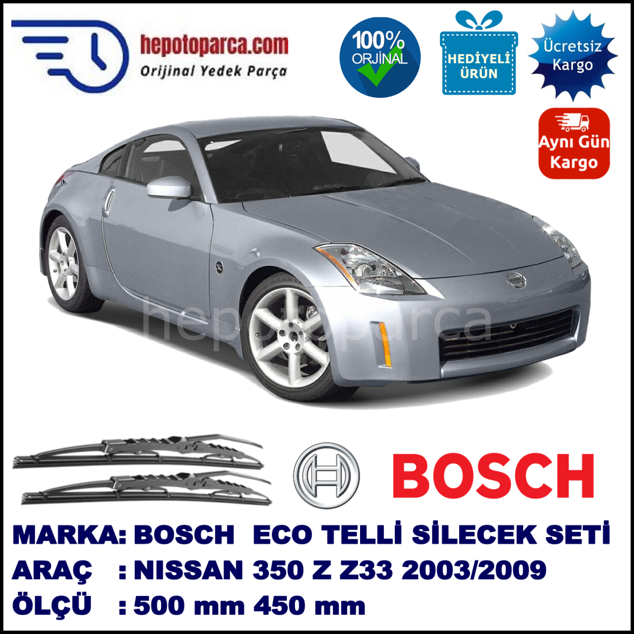NISSAN 350 Z [Z33] 12.03-... 500 / 450 mm. BOSCH ECO Telli Silecek 2'li Takım