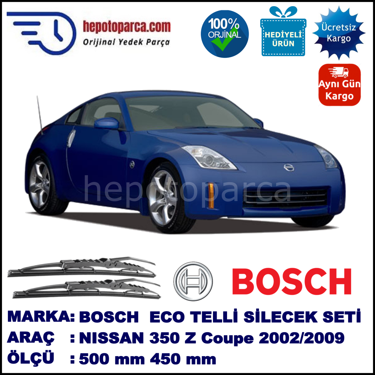 NISSAN 350 Z Coupé [Z33] 09.02-04.09 500 / 450 mm. BOSCH ECO Telli Silecek 2'li Takım