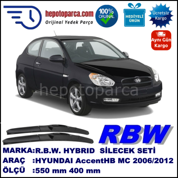 HYUNDAI Accent Hatchback [MC] 04.06-02.12 550 / 400 mm. RBW Hybrid Silecek Seti. U Kanca Uyumlu Hibrit
