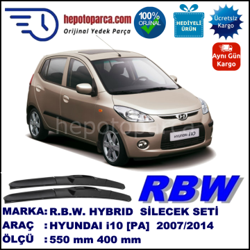 HYUNDAI i10 [PA] 10.07-... 550 / 400 mm. RBW Hybrid Silecek Seti. U Kanca Uyumlu Hibrit