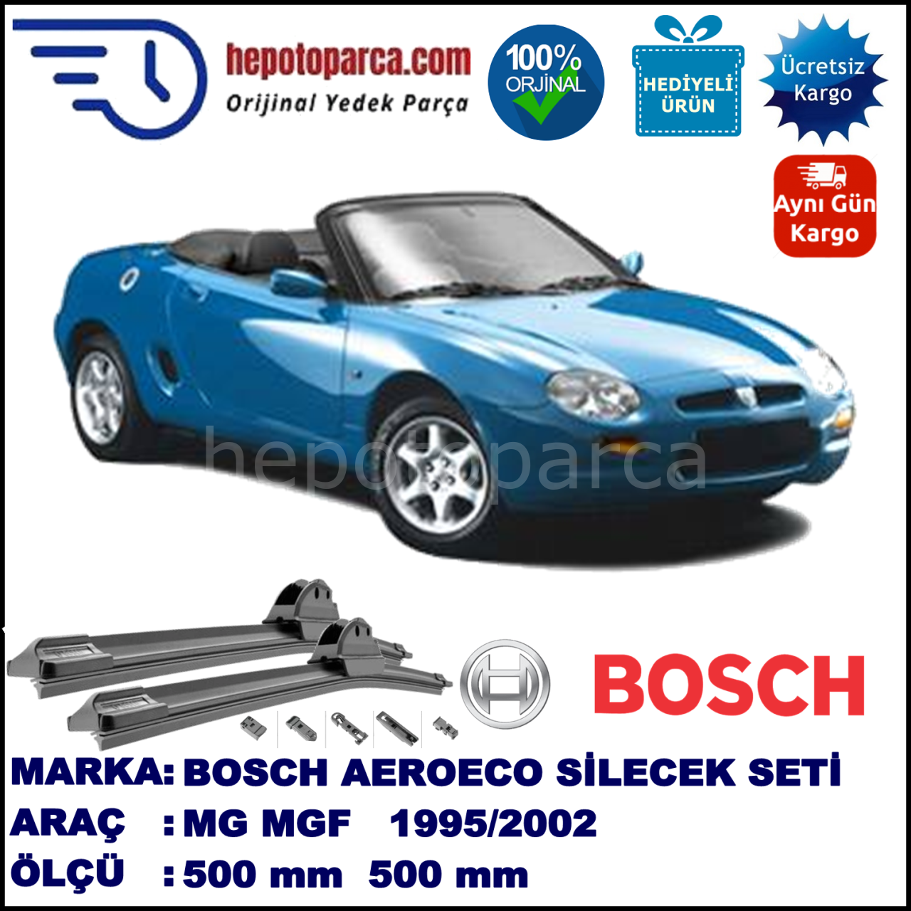MG MGF  10.1995-03.2002, 500 / 500 mm. BOSCH AEROECO Aparatlı Muz Silecek