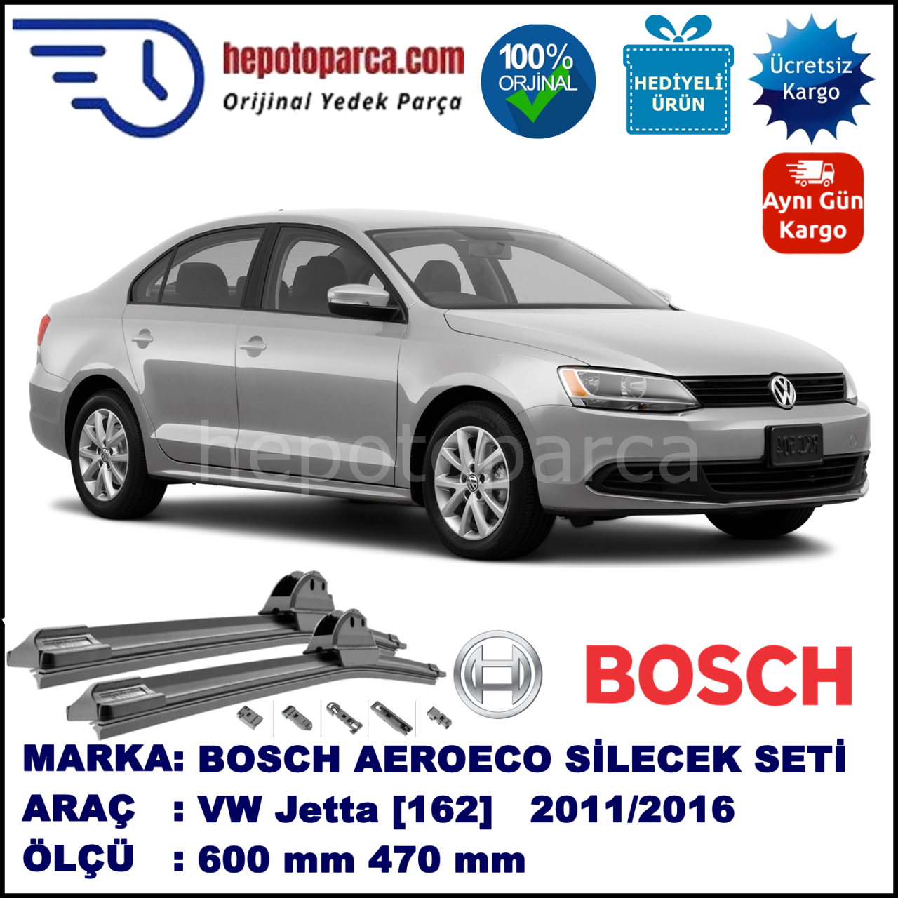 VW Jetta [162] 02.2011-..., 600 / 470 mm.  RBW  ADAPTÖRLÜ MUZ SİLECEK SETİ