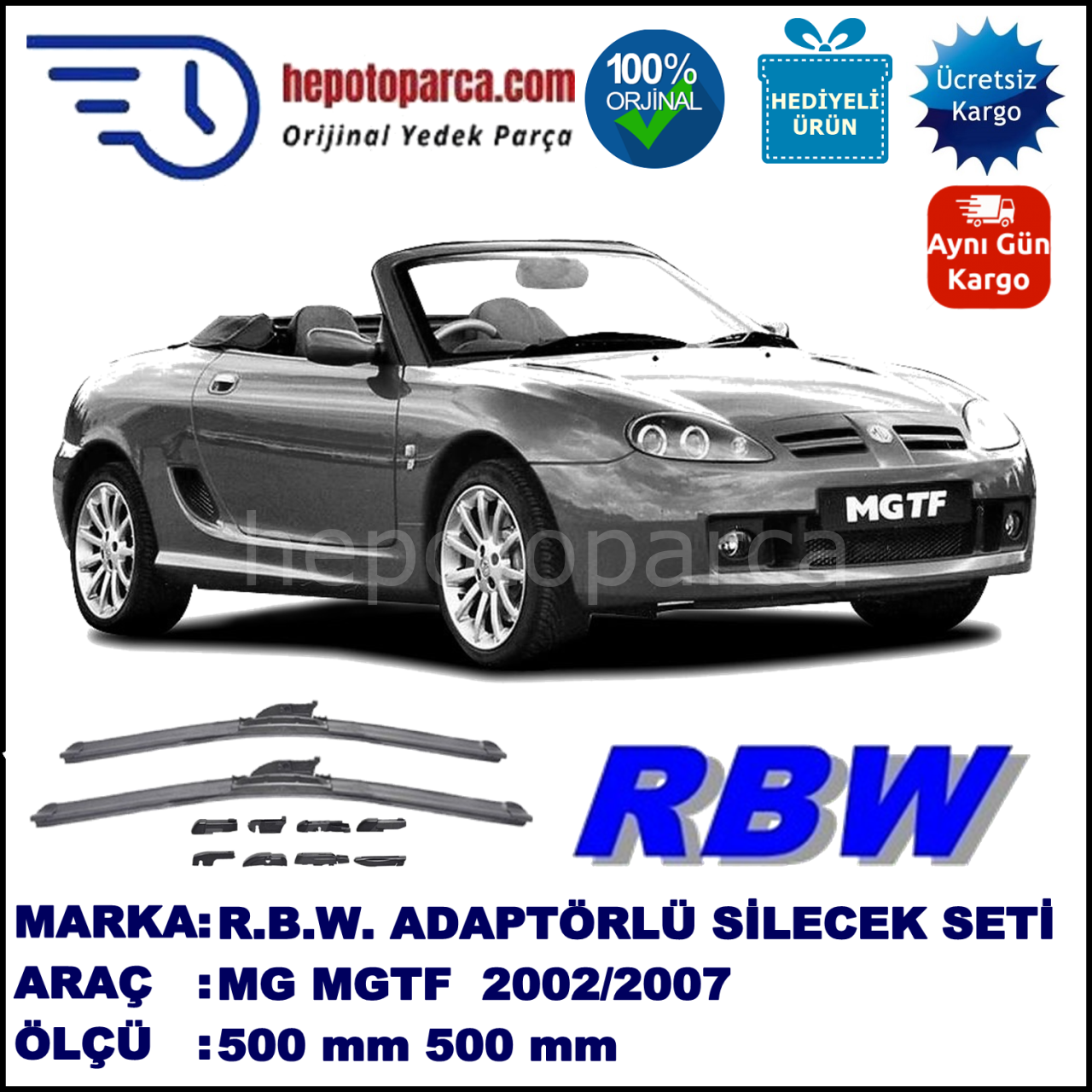 MG MGTF  03.2002-..., 500 / 500 mm.  RBW  ADAPTÖRLÜ MUZ SİLECEK SETİ