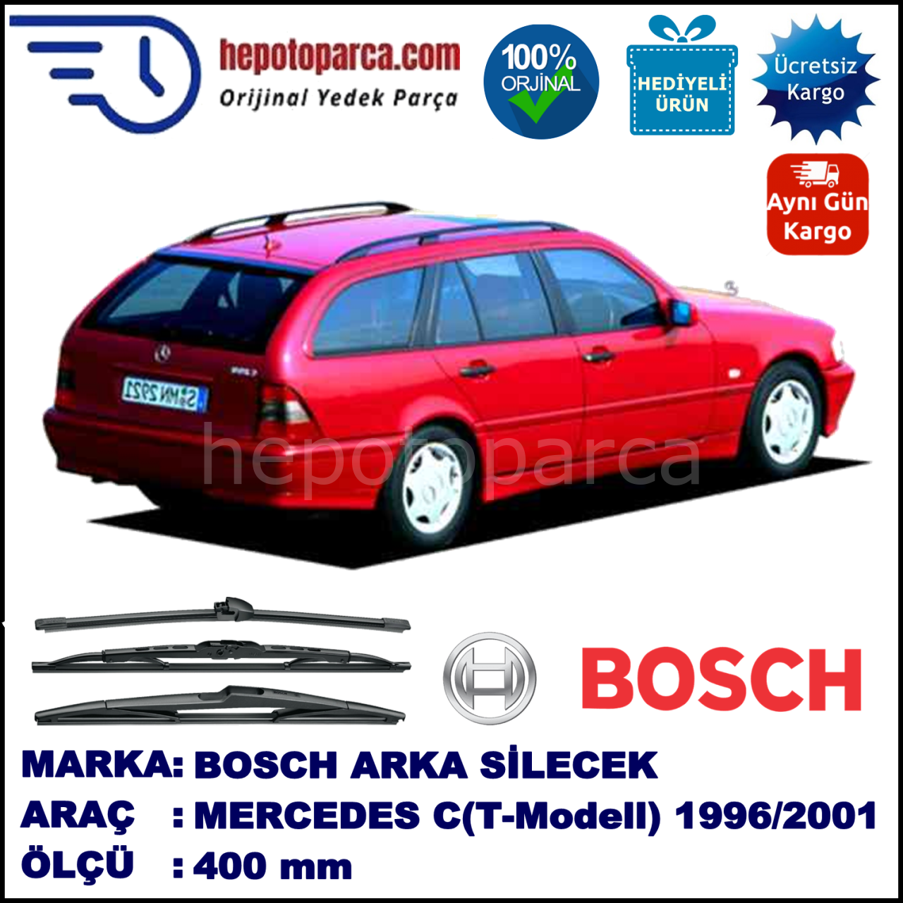 MERCEDES-BENZ Serie C (T-Modell) [202] 400 mm 05.1996-02.2001 BOSCH Arka Silecek