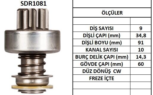 SDR1081 MARŞ DİŞLİSİ.BOSCH TİP 9 DİŞ 302 MERCED.EM 301 131267 2006209341 10103010 52873