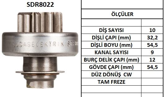 SDR8022 MARŞ DİŞLİSİ.VALEO TİP STAREX HYUNDAİ RENAULT MASTER 1607 3616042300 1011607 594410 72947
