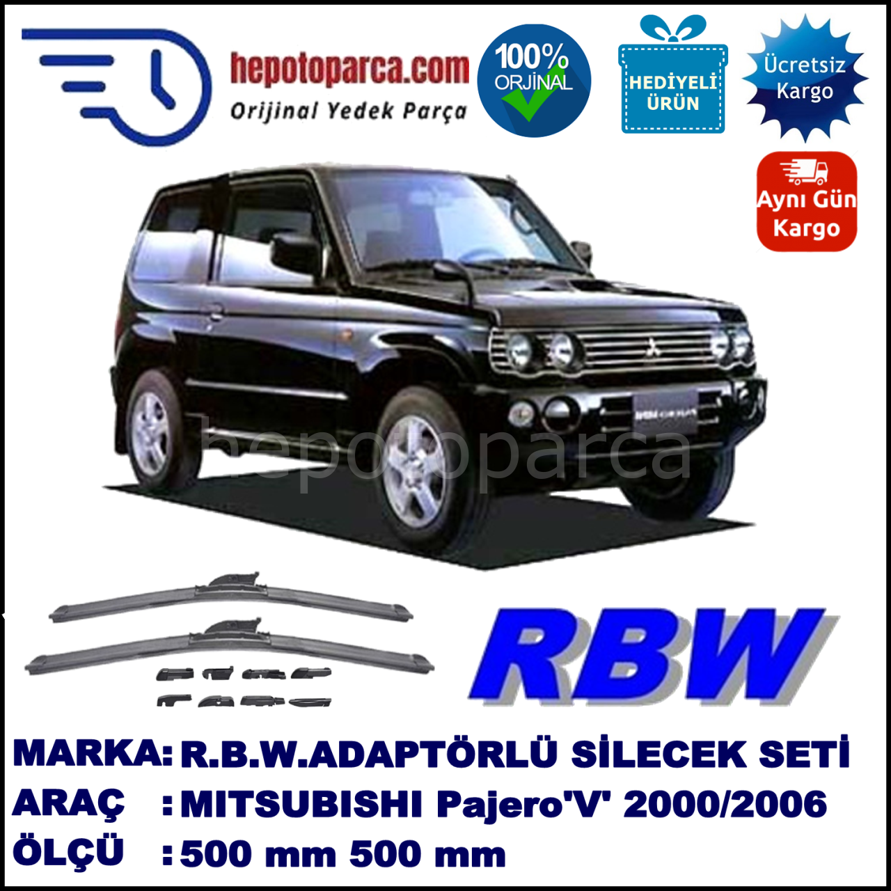 MITSUBISHI Pajero [V] 02.2000-..., 500 / 500 mm.  RBW  ADAPTÖRLÜ MUZ SİLECEK SETİ